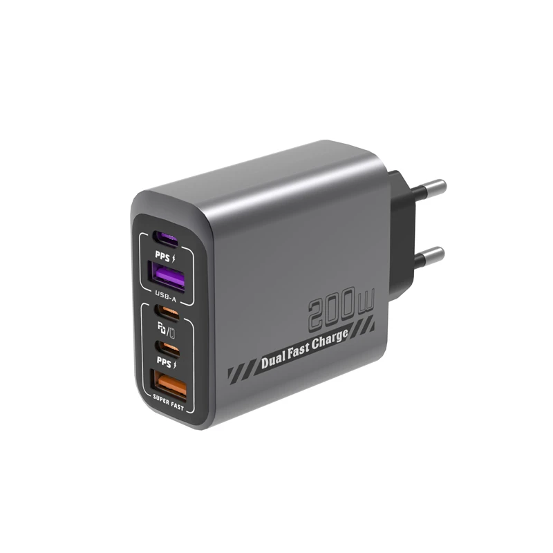 Lenovo 200W 2U + 3PD Multi-Port Charger Smart Full Protocol Intelligent Super-Fast Charger Compatible with EU US UK Standards