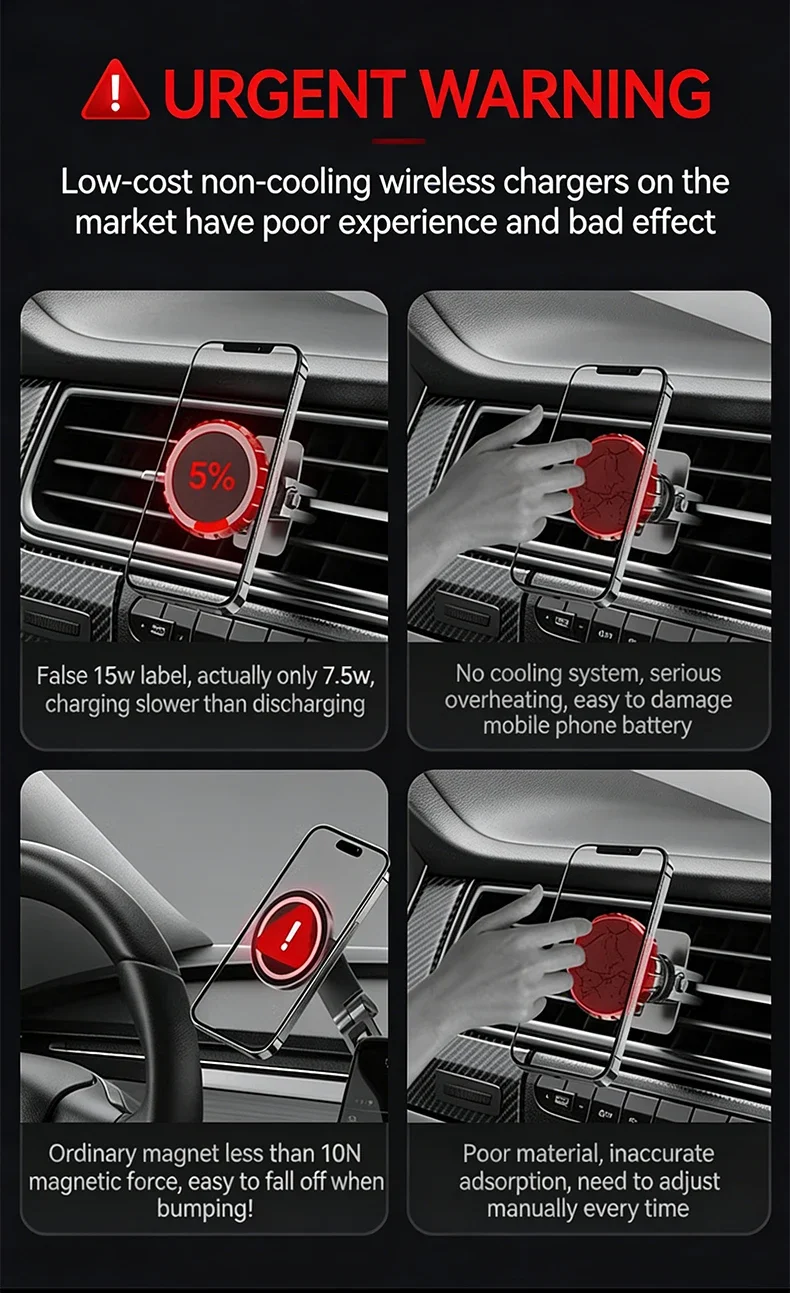 25W Cooling Magnetic Car Wireless Charger Holder RGB Light 360° Rotate Stand For Magsafe iPhone 17 Pro Max Samsung S26 Ultra
