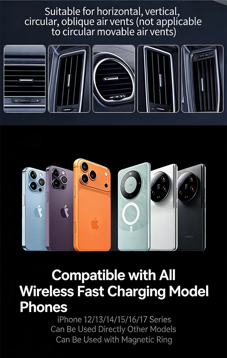 25W Cooling Magnetic Car Wireless Charger Holder RGB Light 360° Rotate Stand For Magsafe iPhone 17 Pro Max Samsung S26 Ultra