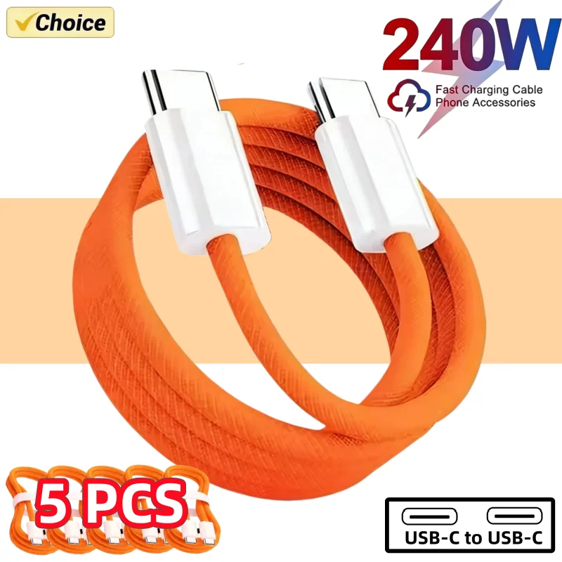 5PCS USB C Cable to USB C 240W Fast Charging Charger Cable Supports Fast Charging For iPhone 17 16 15 Samsung Huawei Xiaomi Etc