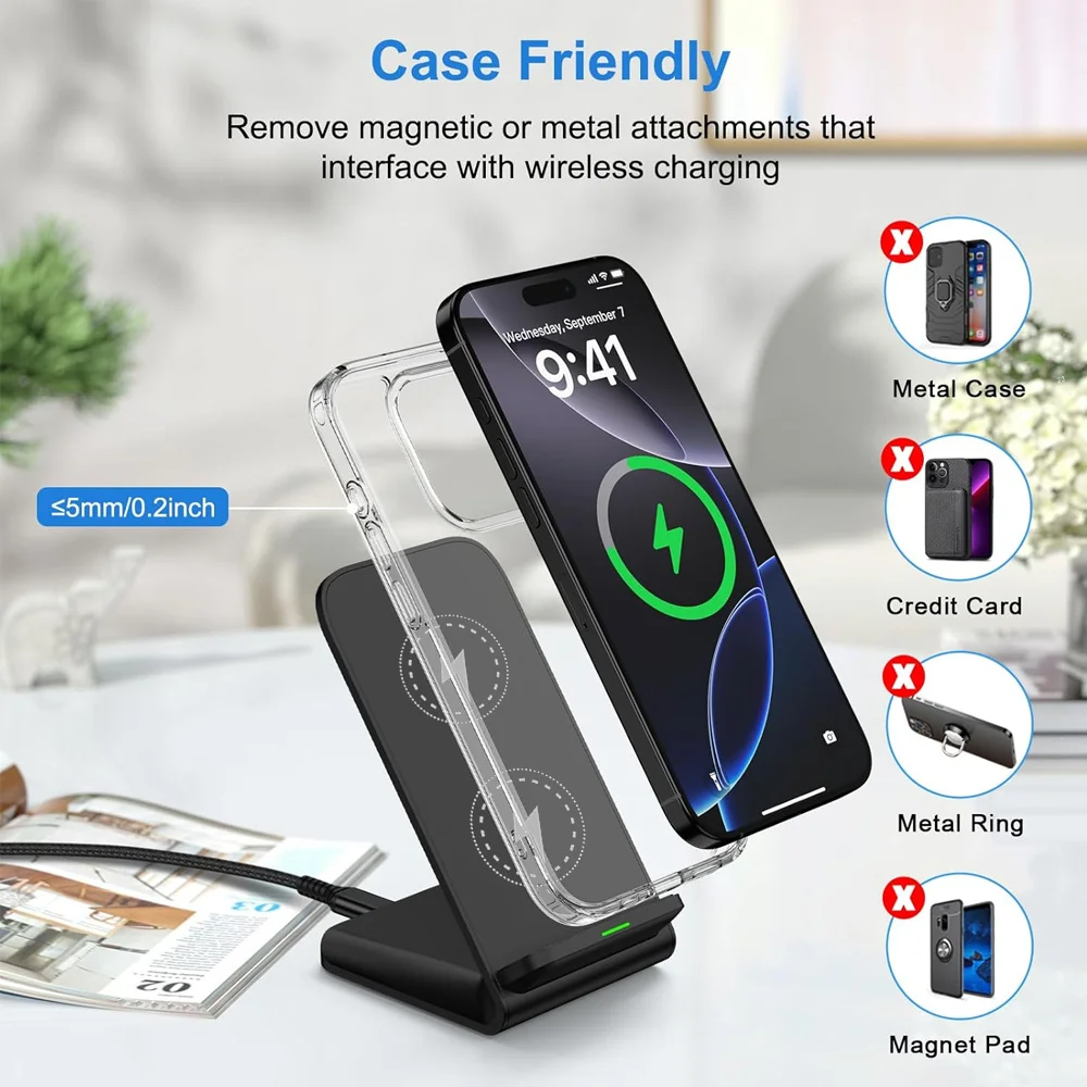 30W Fast Wireless Charger Stand Pad for iPhone 17-11/XR, Samsung Galaxy S25/S26/S21/S20, Xiaomi, Huawei & All Qi-enabled Phones
