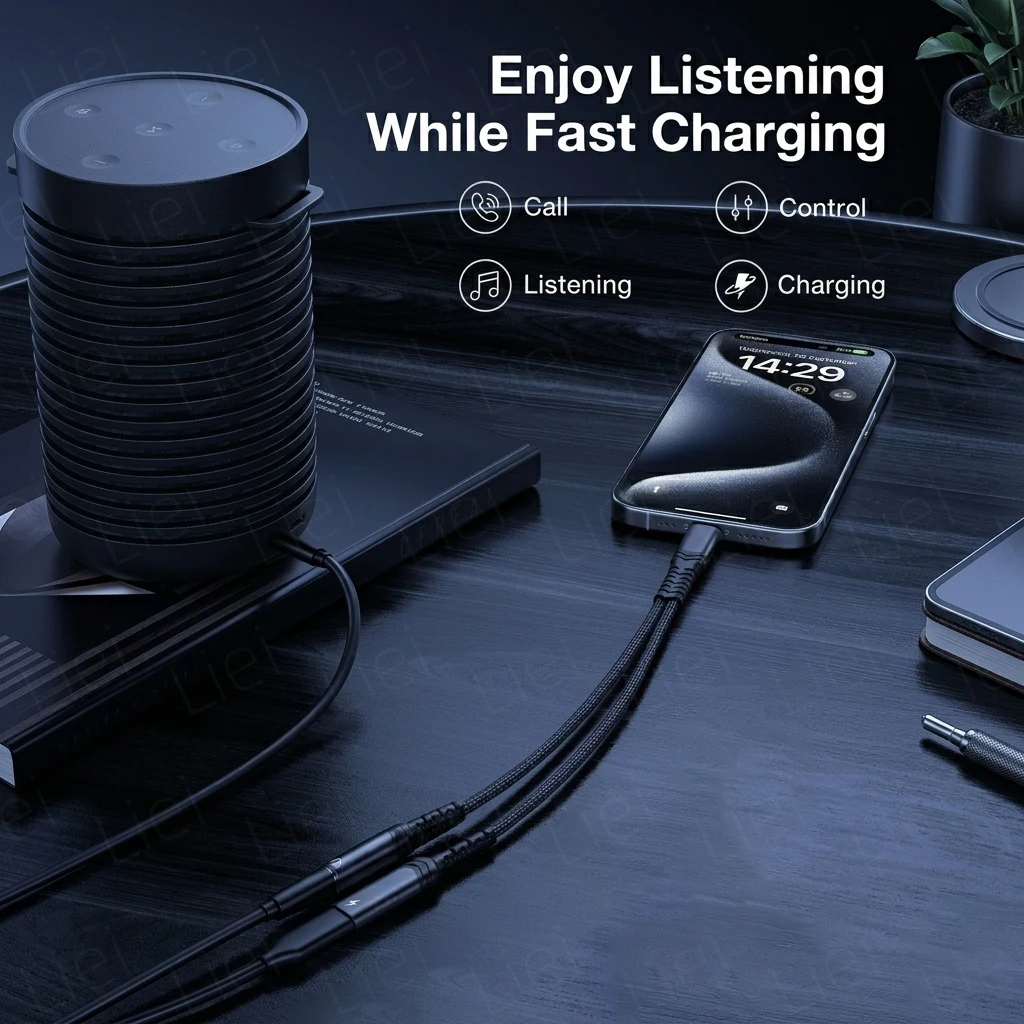 USB C to 3.5mm Headphone and Charger Adapter 2 in 1 USB C to Aux Audio Adapter & 60W Fast Charging for Samsung iPhone Xiaomi