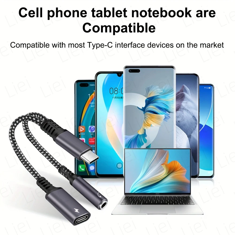 USB C to 3.5mm Headphone and Charger Adapter 2 in 1 USB C to Aux Audio Adapter & 60W Fast Charging for Samsung iPhone Xiaomi