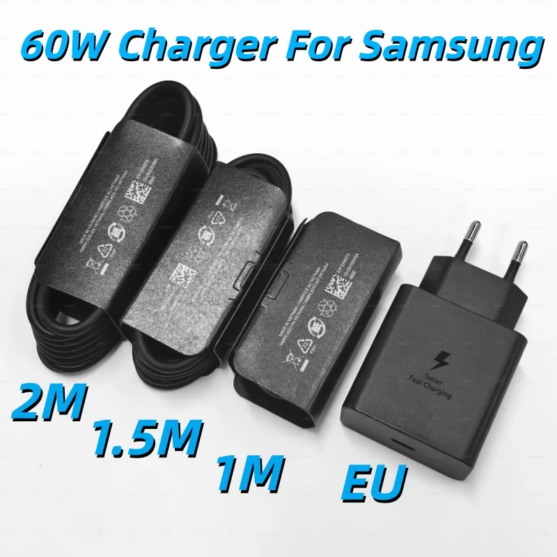 60W Samsung Original Fast Charger USB C Plug with USB C Cable Samsung S26 S25 S24 S23 S22 S21 Ultra Plus A57 A56 A36 A54 Adaptor