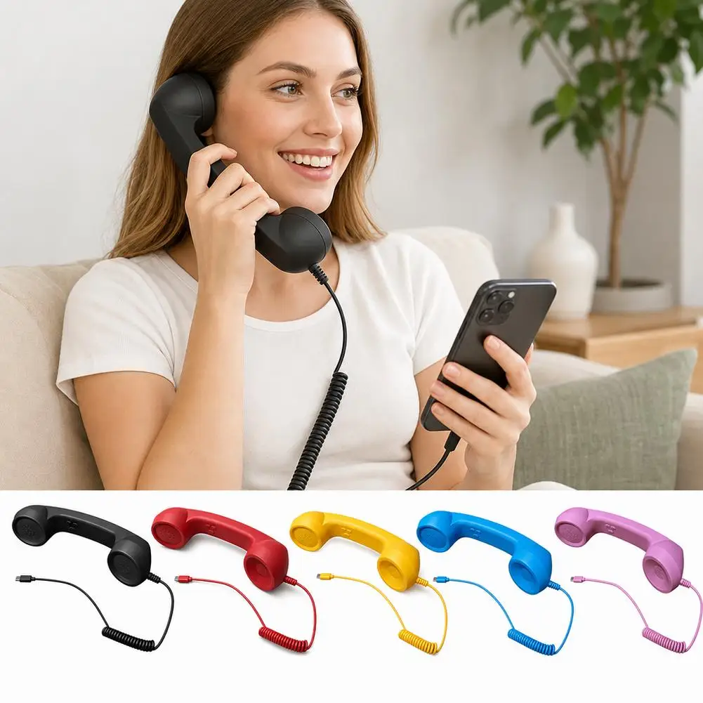 Type C Retro Telephone Handset Anti Radiation Cell Phone Receiver Wired Mic Earphone For iPhone Samsung Android Phone