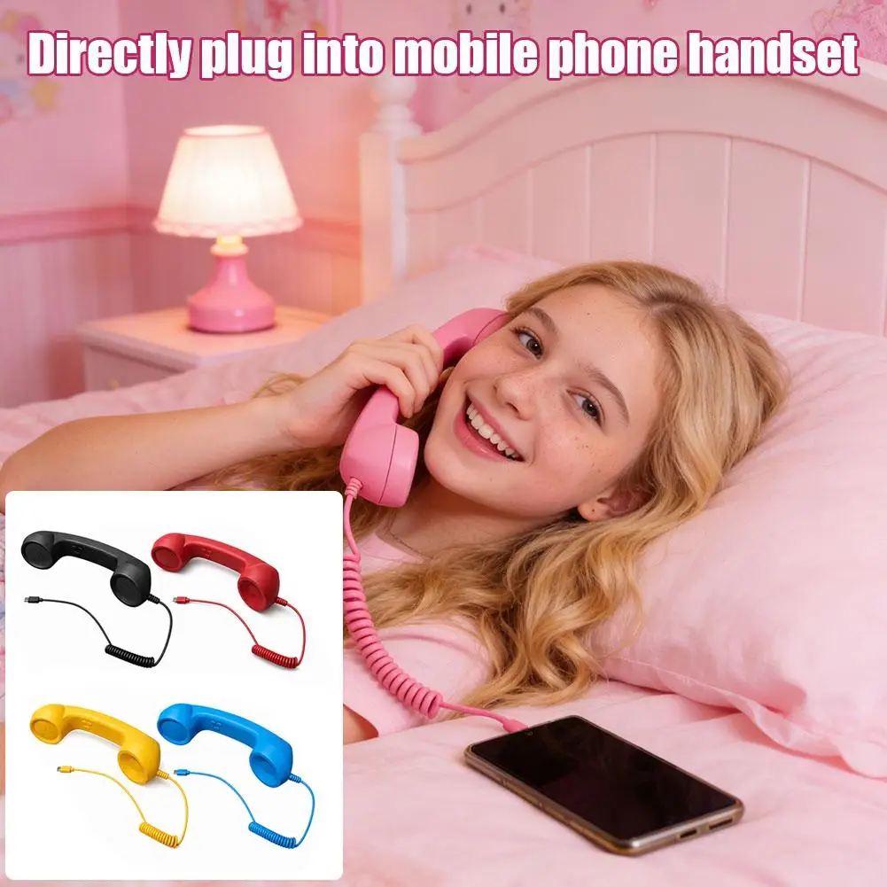 Type C Retro Telephone Handset Anti Radiation Cell Phone Receiver Wired Mic Earphone For iPhone Samsung Android Phone