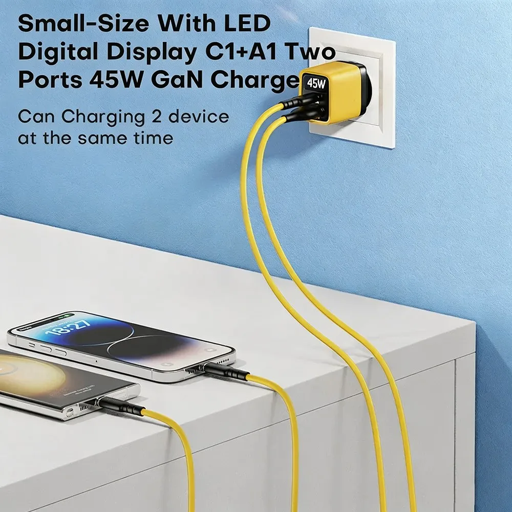 KEBIDUMEI 45W GaN Charger with LED Display USB Charger Type-C QC 3.0 Quick Charger EU Adapter USB C Fast Charge for Phone
