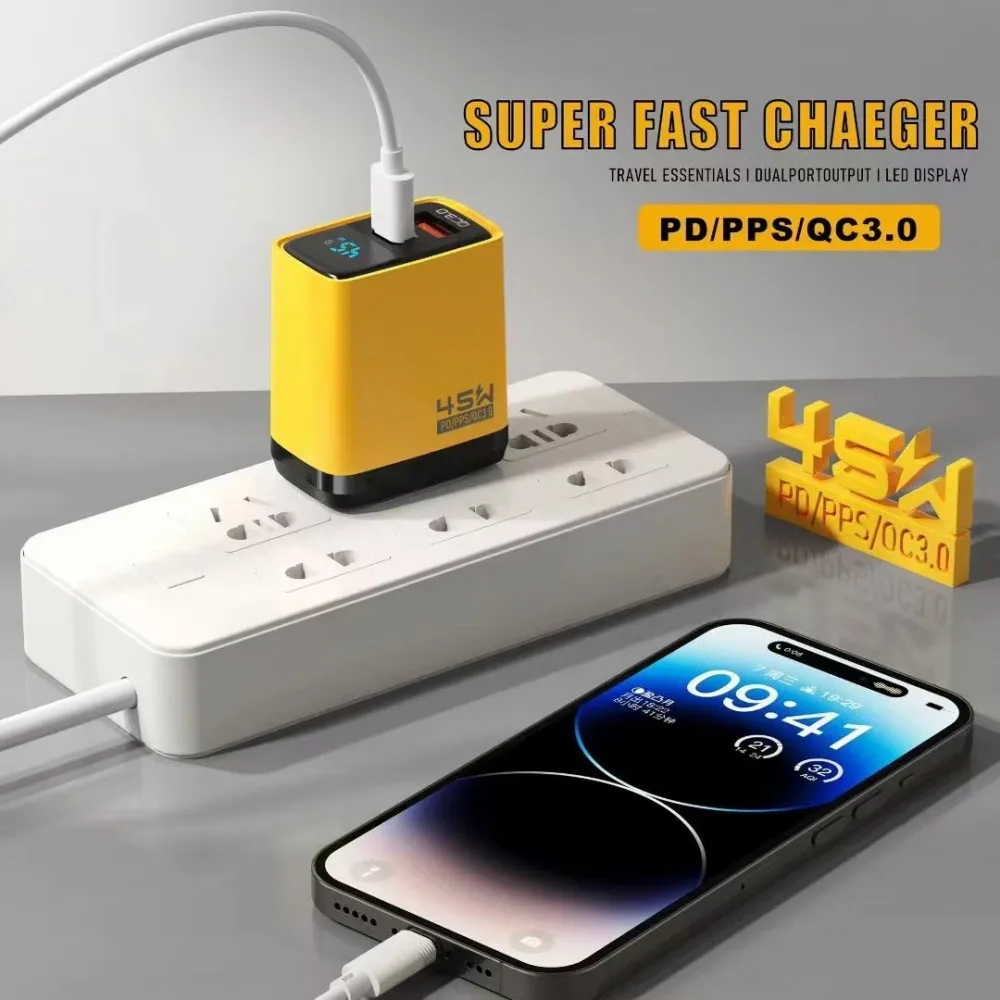 KEBIDUMEI 45W GaN Charger with LED Display USB Charger Type-C QC 3.0 Quick Charger EU Adapter USB C Fast Charge for Phone