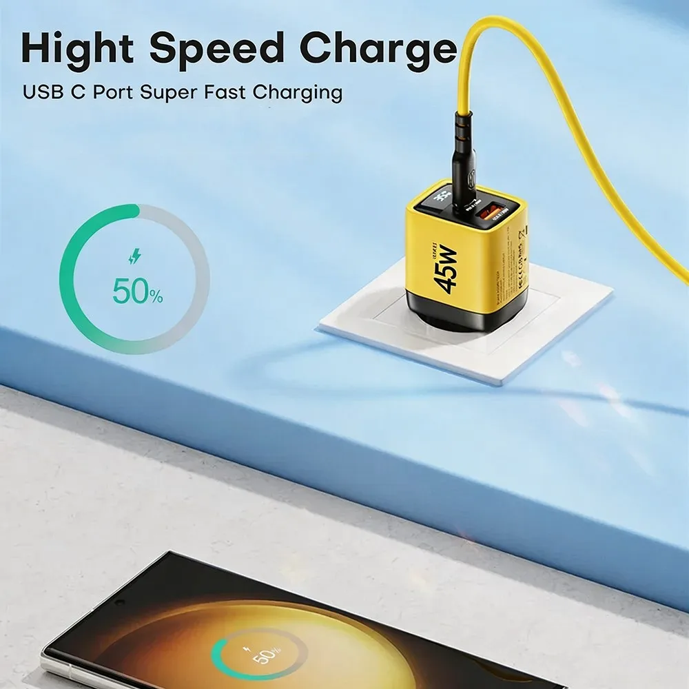 KEBIDUMEI 45W GaN Charger with LED Display USB Charger Type-C QC 3.0 Quick Charger EU Adapter USB C Fast Charge for Phone