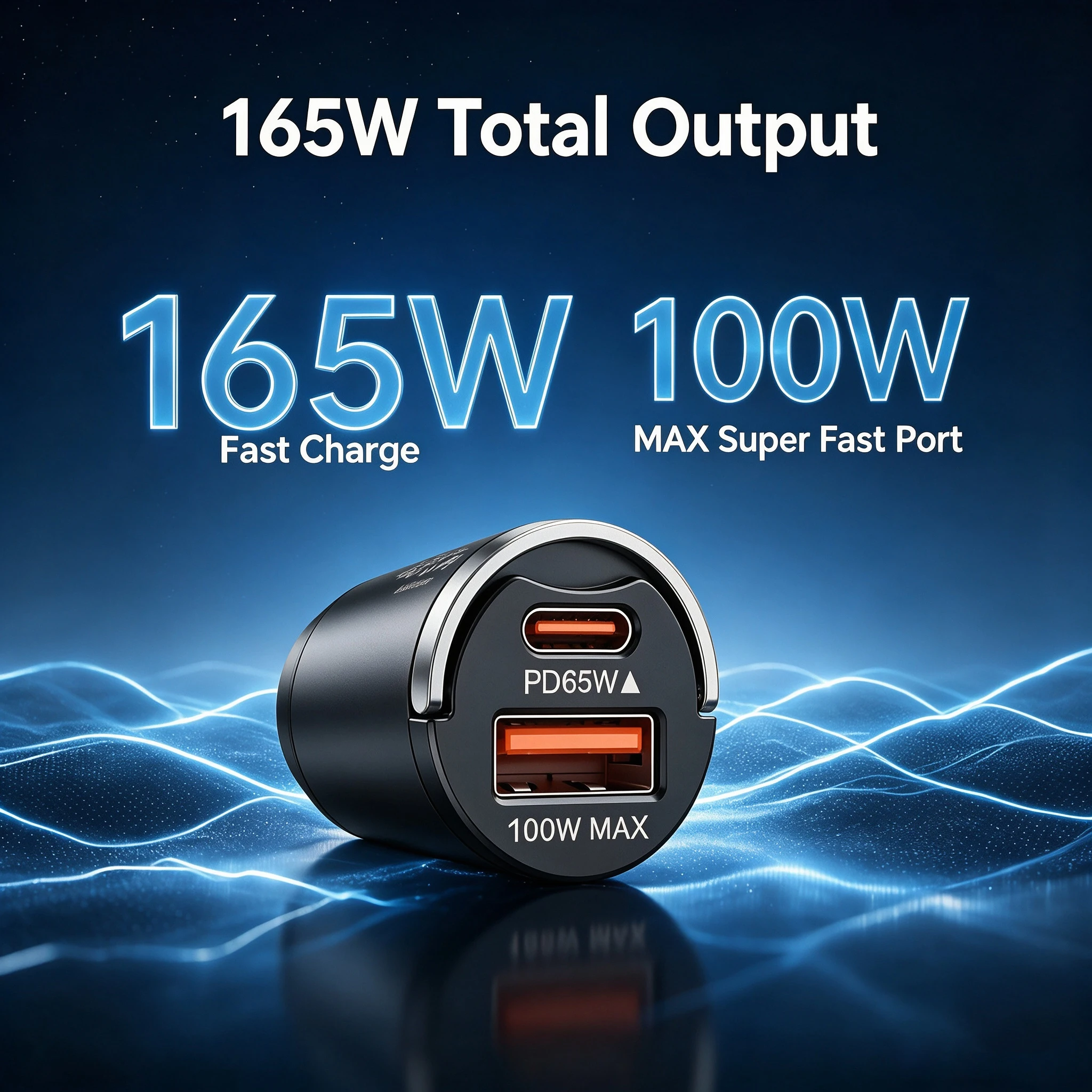 165W Travel Car Charger Dual Port 65W USB C and 100W USB A Output Durable Zinc Alloy Mini Body for Multiple Mobile Devices