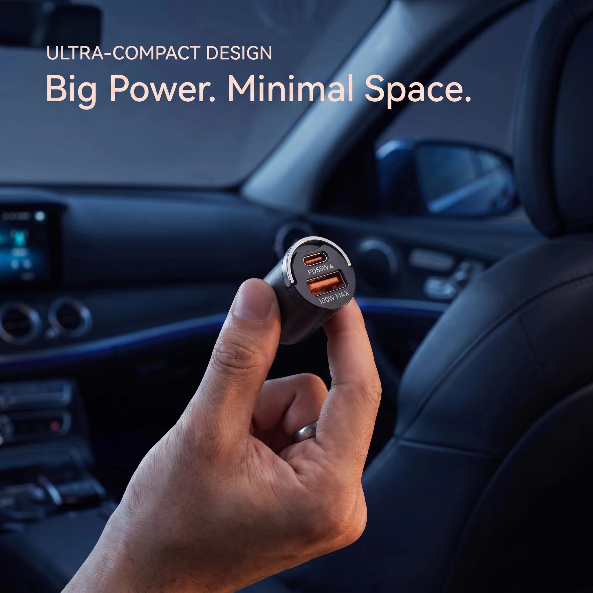 165W Travel Car Charger Dual Port 65W USB C and 100W USB A Output Durable Zinc Alloy Mini Body for Multiple Mobile Devices