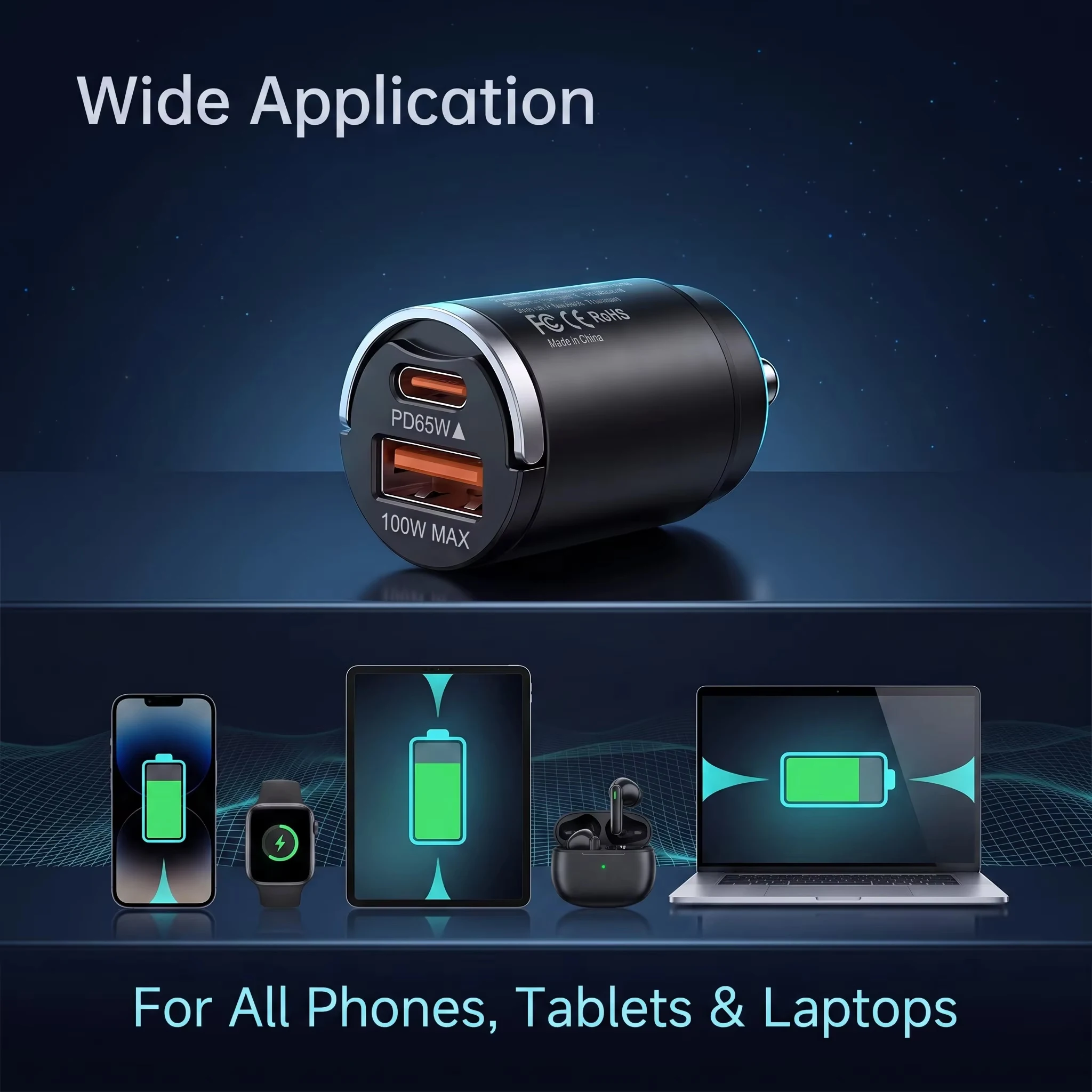 165W Travel Car Charger Dual Port 65W USB C and 100W USB A Output Durable Zinc Alloy Mini Body for Multiple Mobile Devices