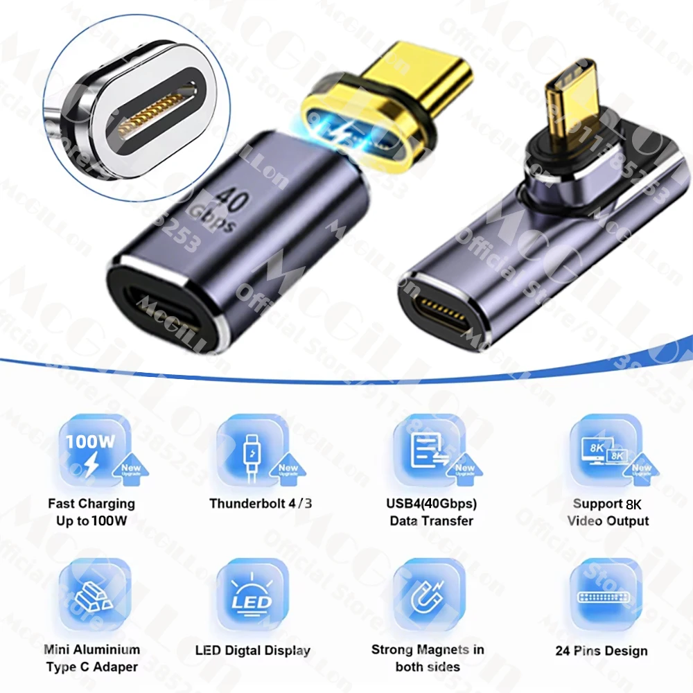 USB4.0 Thunderbolt3 Magnetic Adapter USB C To Type C 40Gbps 100W Fast Charging Magnet Converter Cable 8K@60Hz USB Type C Adapter