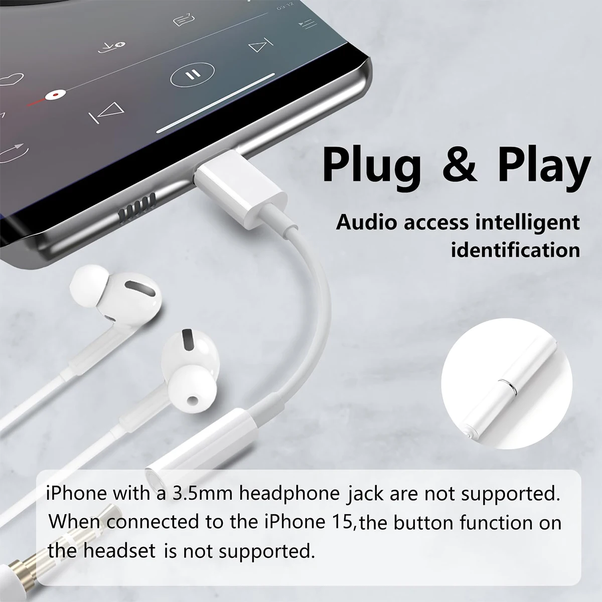 3pcs Original Headphone Adaptador For iPhone 17 16 15 14 13 12 11 Pro Aux Audio Splitter L To 3.5mm Adapter Earphone Jack Cable