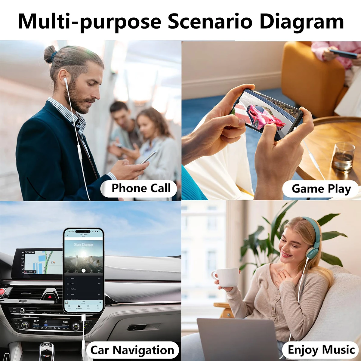 3pcs Original Headphone Adaptador For iPhone 17 16 15 14 13 12 11 Pro Aux Audio Splitter L To 3.5mm Adapter Earphone Jack Cable