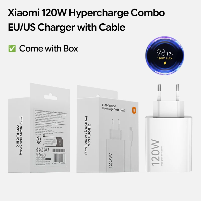 Original Xiaomi Charger 120W 100W Fast Turbo Charge Adapter Xiaomi 18 17 17T 15 14 13 12 14T 13T 12S Pro POCO F9 Ultra F7 Redmi