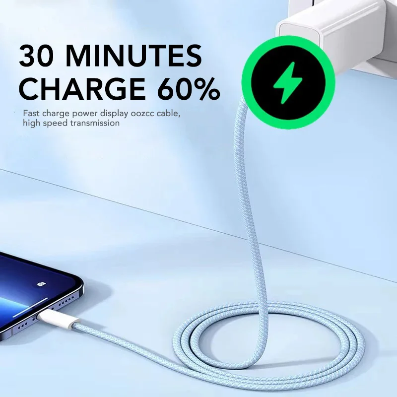 60W Fast Charging Nylon Braided USB-C to Type C Color Cable PD For iPhone 13 14 Pro Max 11 12 XR XS Max Plus Samsung Data Sync