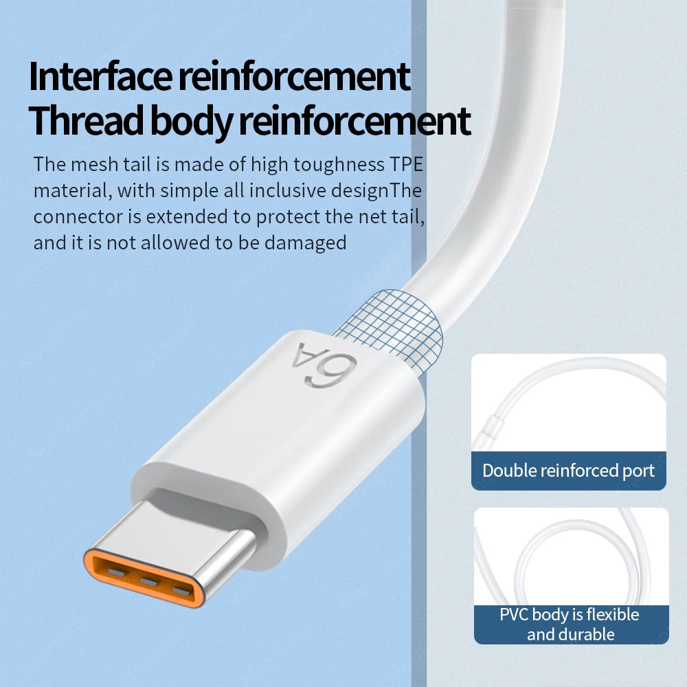 67W USB A Charging Cable,USB to Type C Quick Charge 3.0,for Fast and Safe Charging,Mobile Phone Charging Cable,For Huawei Xiaomi