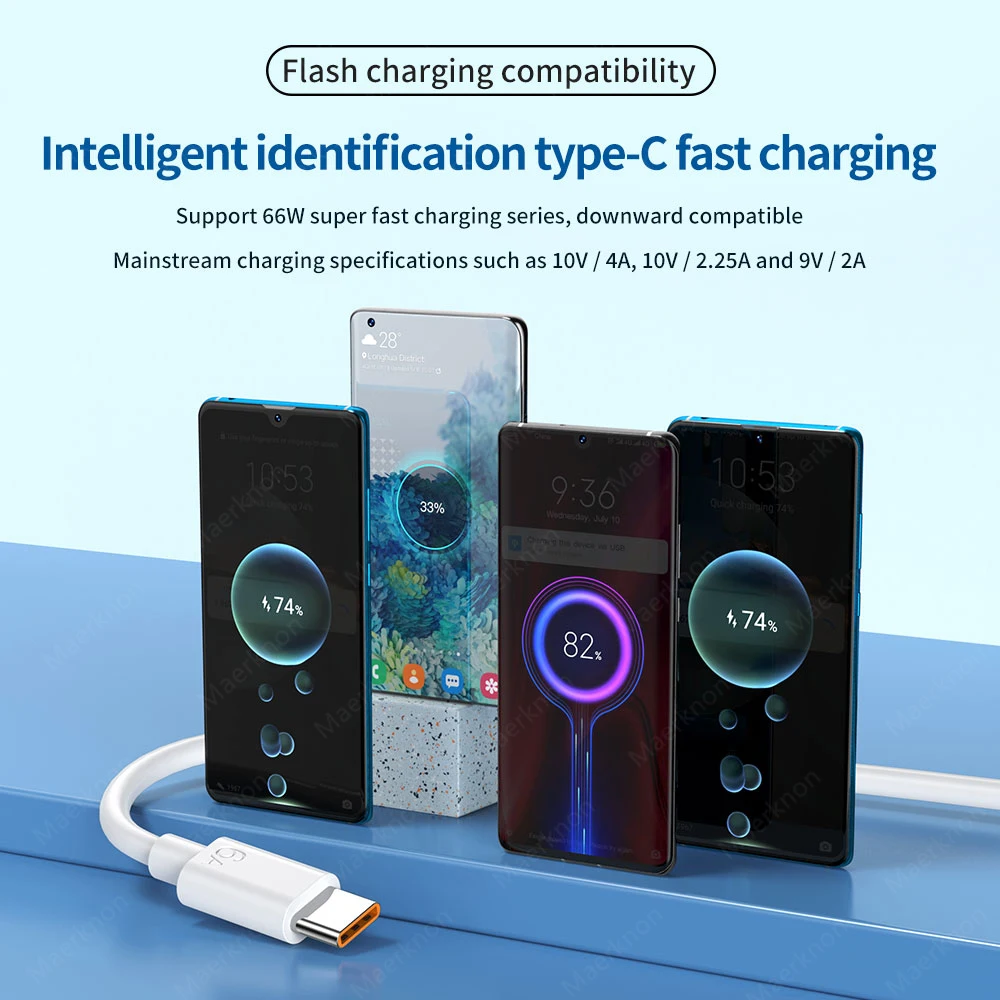 67W USB A Charging Cable,USB to Type C Quick Charge 3.0,for Fast and Safe Charging,Mobile Phone Charging Cable,For Huawei Xiaomi
