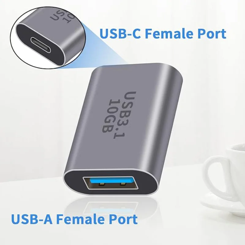 USB‑C Female to USB‑A Female Adapter USB3.1 Gen2 10Gbps High‑Speed OTG Data Transfer Coupler Connector