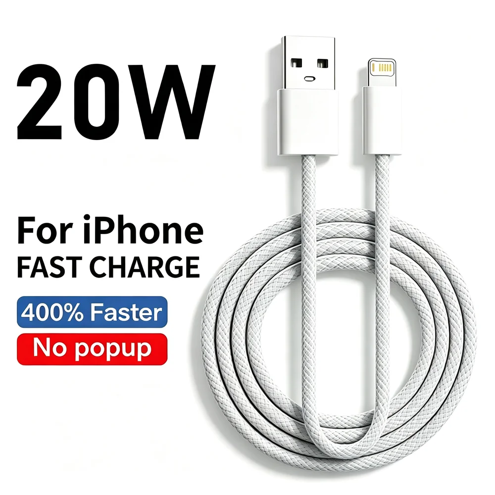 20W USB Fast Charge Braided Cable For iPhone 11 12 13 Mini 14 Pro Max X XR XS Max 7 8 14 Plus Rapid Charging USB Data Sync Cable