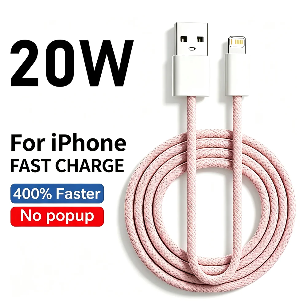 20W USB Fast Charge Braided Cable For iPhone 11 12 13 Mini 14 Pro Max X XR XS Max 7 8 14 Plus Rapid Charging USB Data Sync Cable