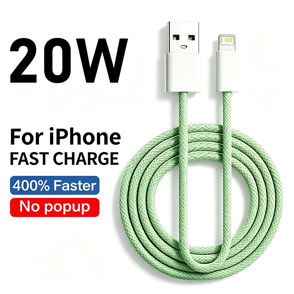 20W USB Fast Charge Braided Cable For iPhone 11 12 13 Mini 14 Pro Max X XR XS Max 7 8 14 Plus Rapid Charging USB Data Sync Cable