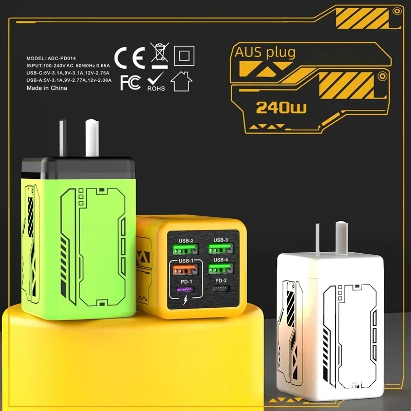 Lenovo Full Protocol Multi Port 4U+2PD Charger Super Fast Charging Travel Charging Head Trendy Game Mecha Wind Charge Head