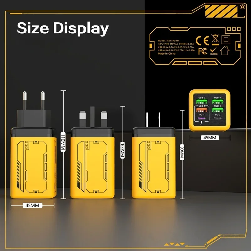 Lenovo Full Protocol Multi Port 4U+2PD Charger Super Fast Charging Travel Charging Head Trendy Game Mecha Wind Charge Head
