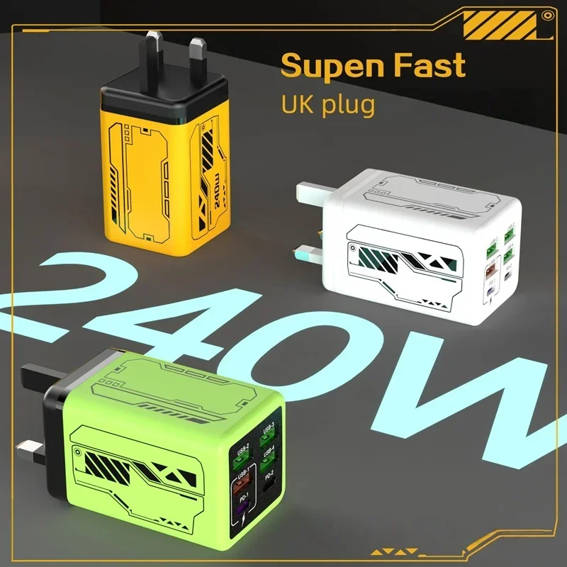 Lenovo Full Protocol Multi Port 4U+2PD Charger Super Fast Charging Travel Charging Head Trendy Game Mecha Wind Charge Head