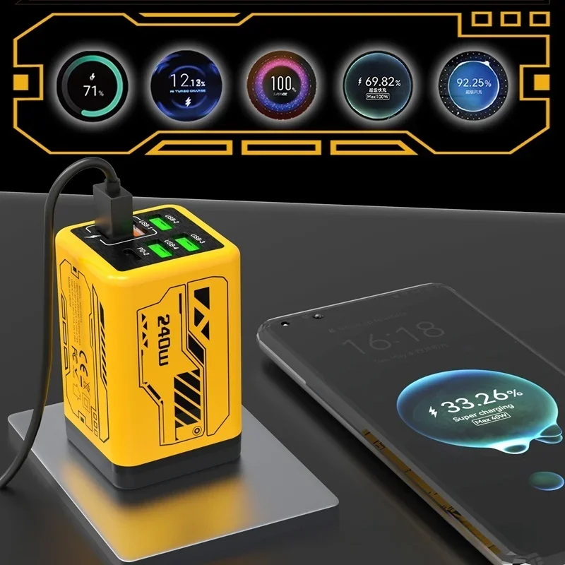 Lenovo Full Protocol Multi Port 4U+2PD Charger Super Fast Charging Travel Charging Head Trendy Game Mecha Wind Charge Head