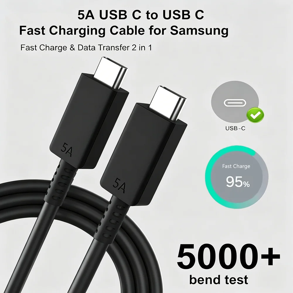 3PCS 5A 45W Dual USB-C Fast Charge Cable For Samsung S24 FE S25 Plus S26 Ultra A55 A56 A57 Type C to Type C Quick Charging Cable