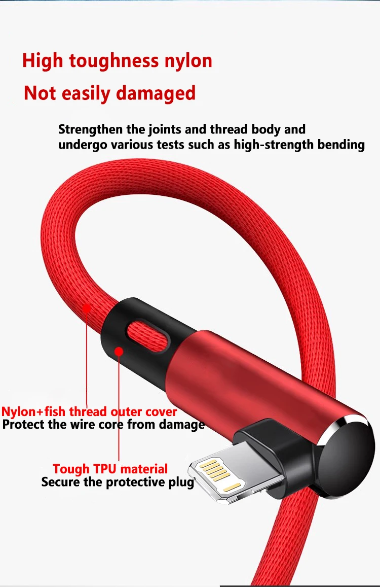 90 Degree USB Cable For iPhone 14 13 12 11 Pro Max X XR 6s 7 8 Plus 1m 2m Lead Mobile Phone Fast Charging Cord Data Charger Wire