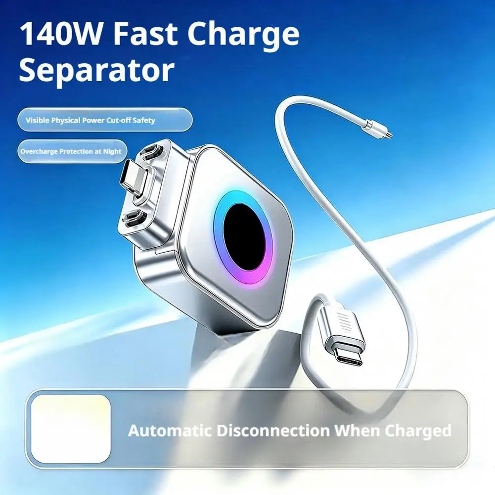 140W AI Smart Fast Charger Automatic Power Off USB C Fast Charging Adapter With LED Ambient Light For iPhone Laptop
