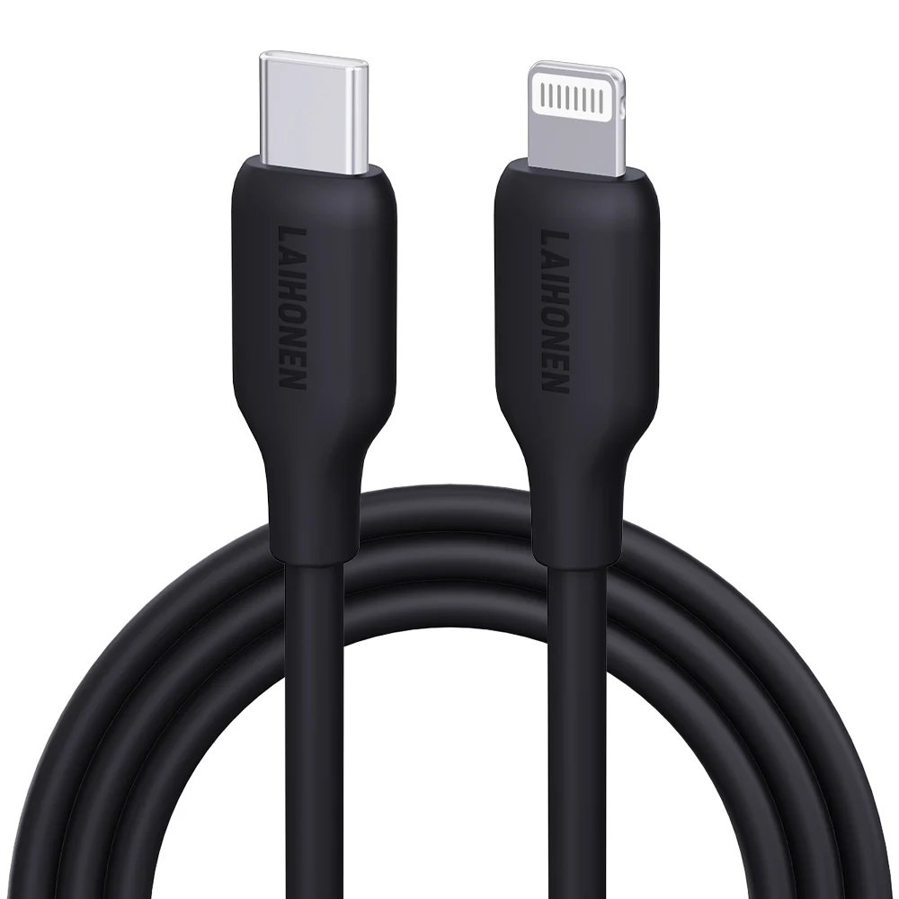 LAIHONEN Fast Charging Cable USB-C to Lightning Flexible and Durable Silicone for iPhone 13 12 11 Pro Max X XS XR iPad