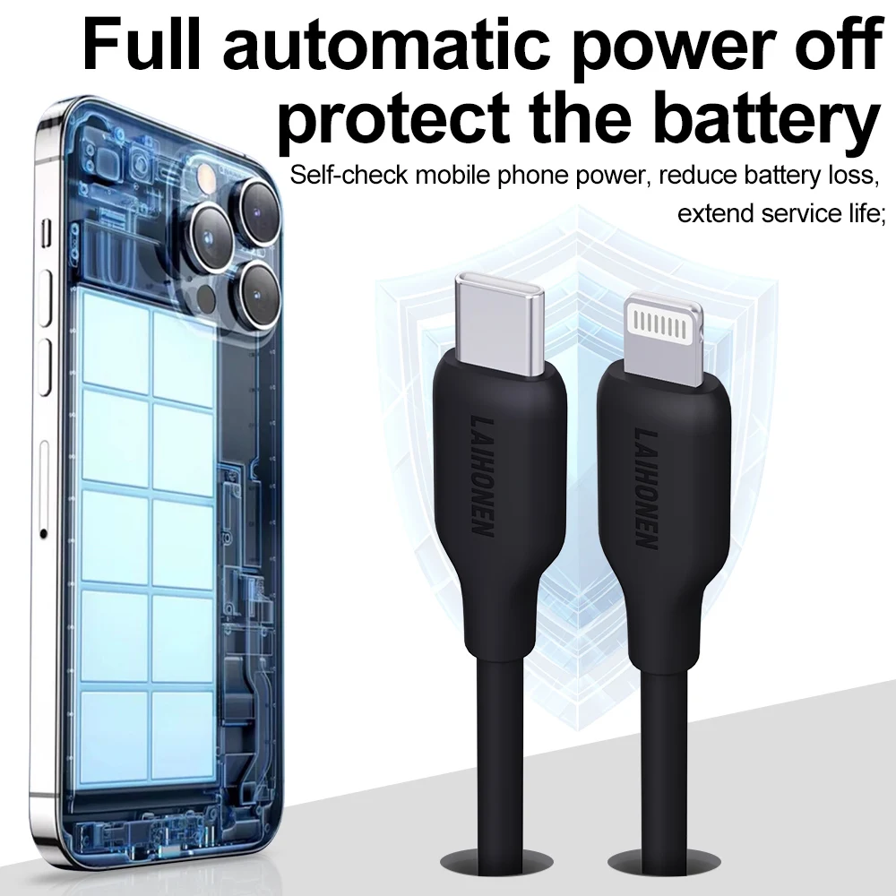 LAIHONEN Fast Charging Cable USB-C to Lightning Flexible and Durable Silicone for iPhone 13 12 11 Pro Max X XS XR iPad