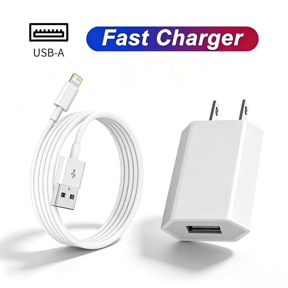 US Plug USB Fast Charger For iPhone 11 12 mini 13 14 Pro XS Max X XR 6 6S 7 8 14 Plus SE 2020 5 5S 5C USB Charging Cable 1m Suit