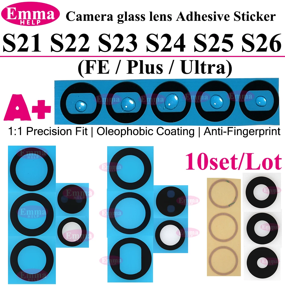 10sets Back Rear Camera Lens Glass For Samsung S24 S25 S26 Ultra S22 S23 Plus Lens Glass with Adhesive Oleophobic Coating