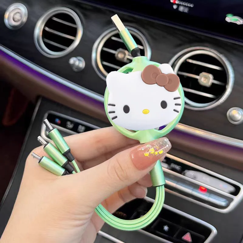 Sanrio Hello Kitty 3 In 1 Retractable USB Cable Fast Charging Data Cord For Iphone Huawei Multi Port Multiple Charging Wire
