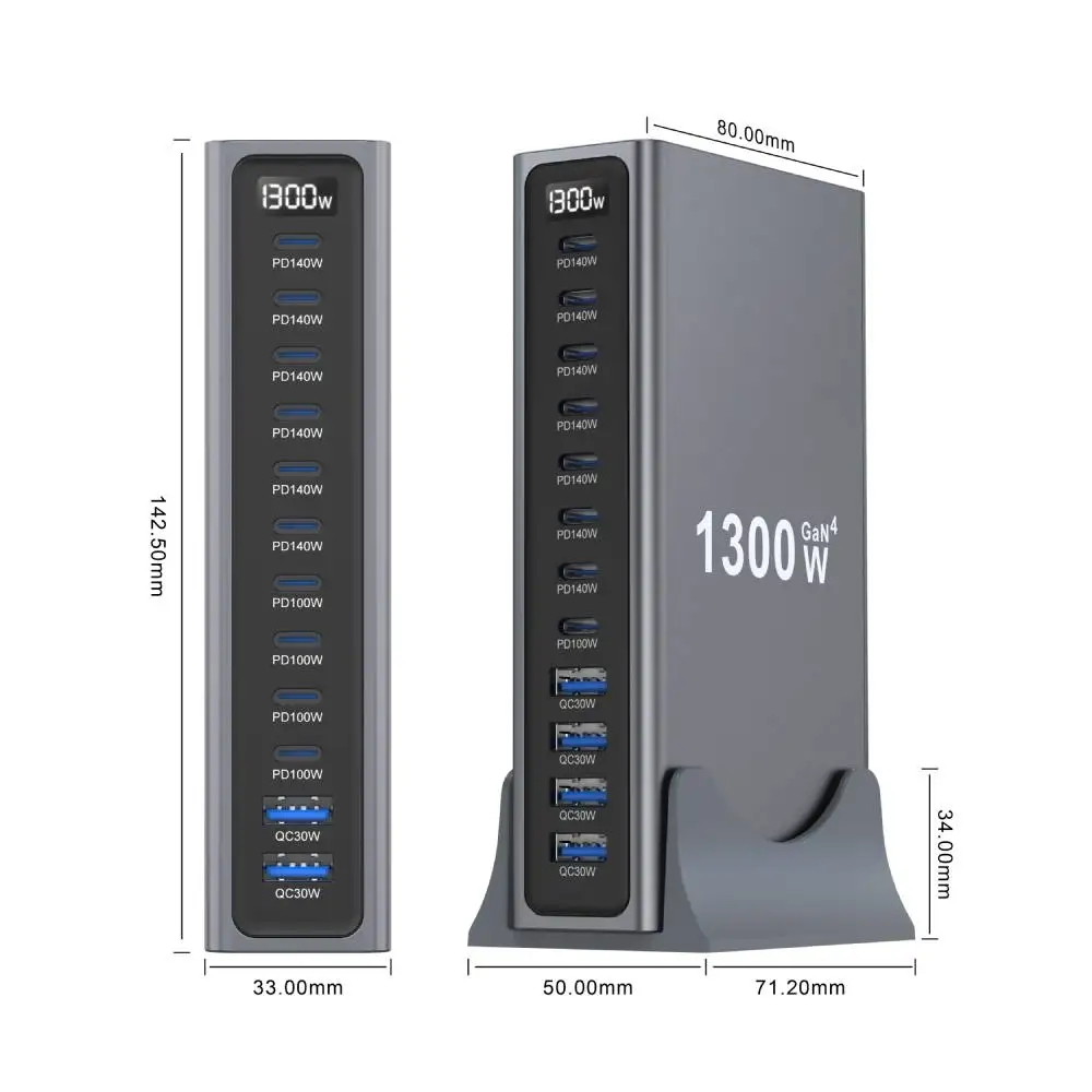 1300W Multi-Ports USB Charger GaN Desktop Fast Charging Station For iPhone Samsung Xiaomi MacBook Laptops Tablets Fast Charger