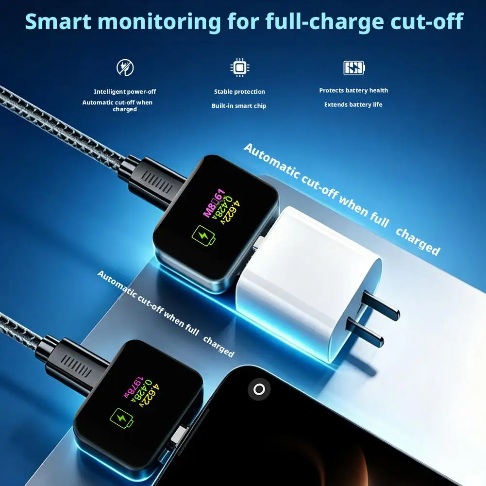 140W AI Smart Auto Power Off Charging Adapter LED Display Fast Charger Disconnect Connector For iPhone 16 15 Android