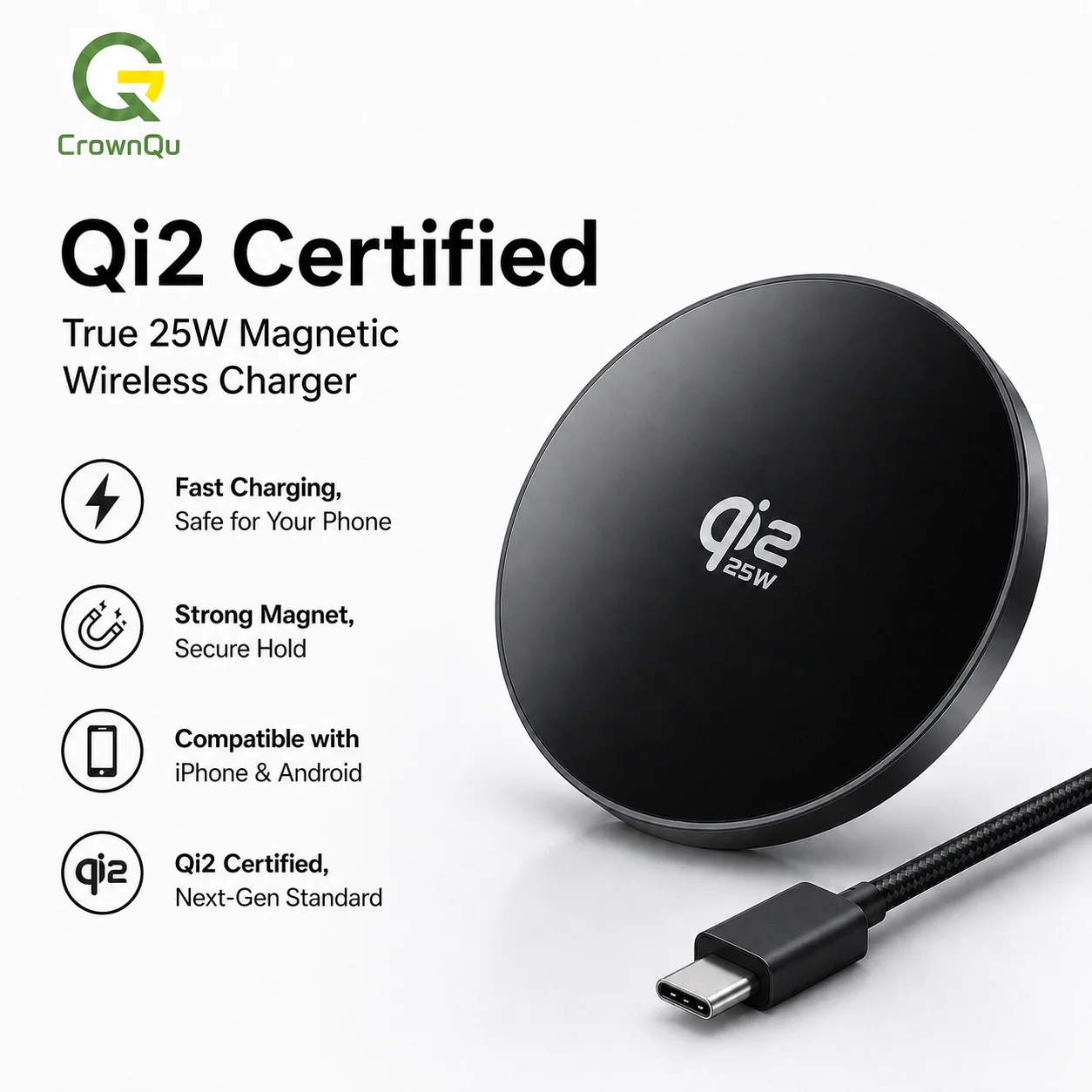 Qi2.2 Wireless Chargers 25W Magnetic Induction USB TypeC Adapter For iPhone 17 16 15 Pro Max 5W Airpods Series Xiaomi Samsung