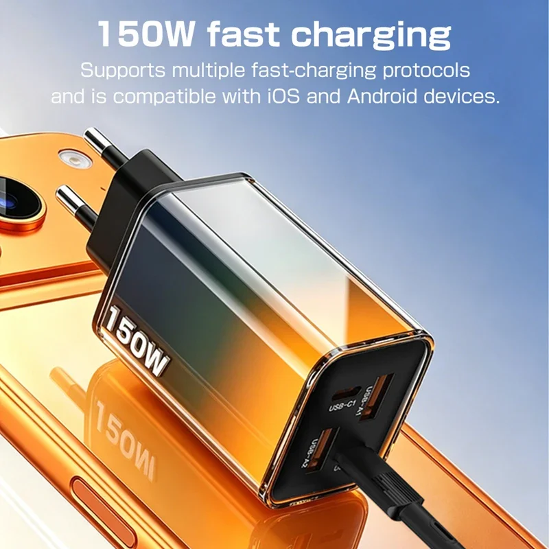 Lenovo 150W Gradient Charging Head Fast Charging Dual USB+Dual Type-C Multi Port for Apple Huawei Samsung Phone Charger