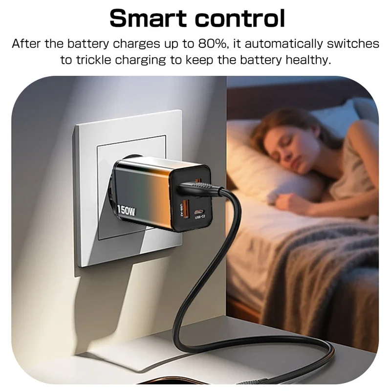 Lenovo 150W Gradient Charging Head Fast Charging Dual USB+Dual Type-C Multi Port for Apple Huawei Samsung Phone Charger