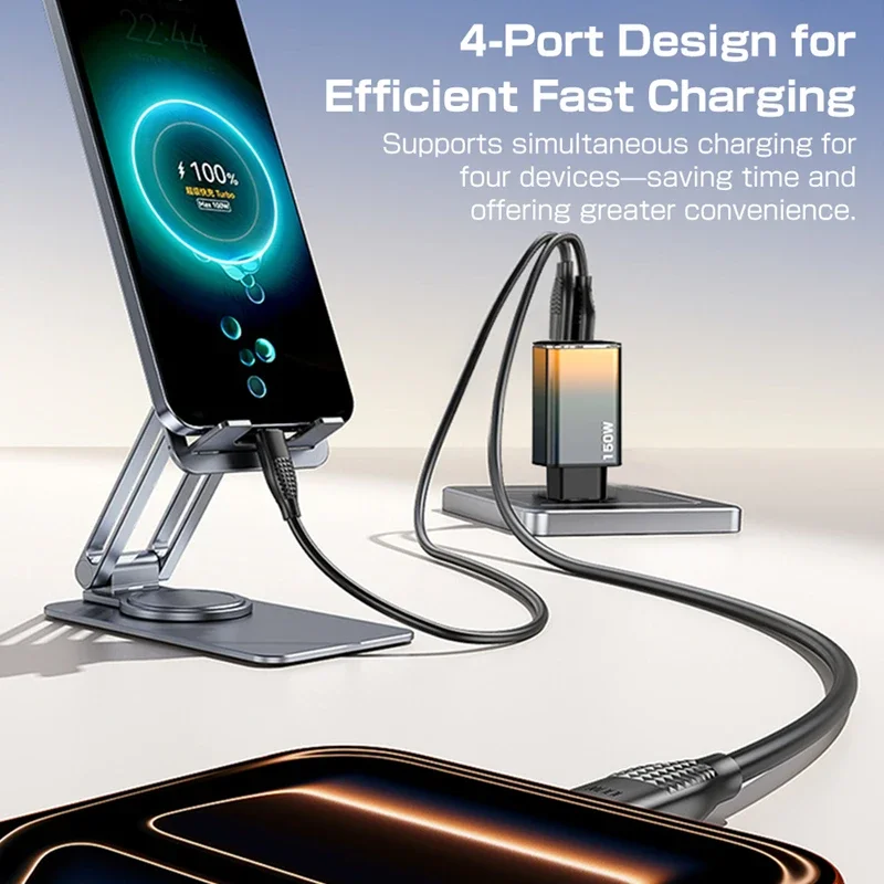 Lenovo 150W Gradient Charging Head Fast Charging Dual USB+Dual Type-C Multi Port for Apple Huawei Samsung Phone Charger
