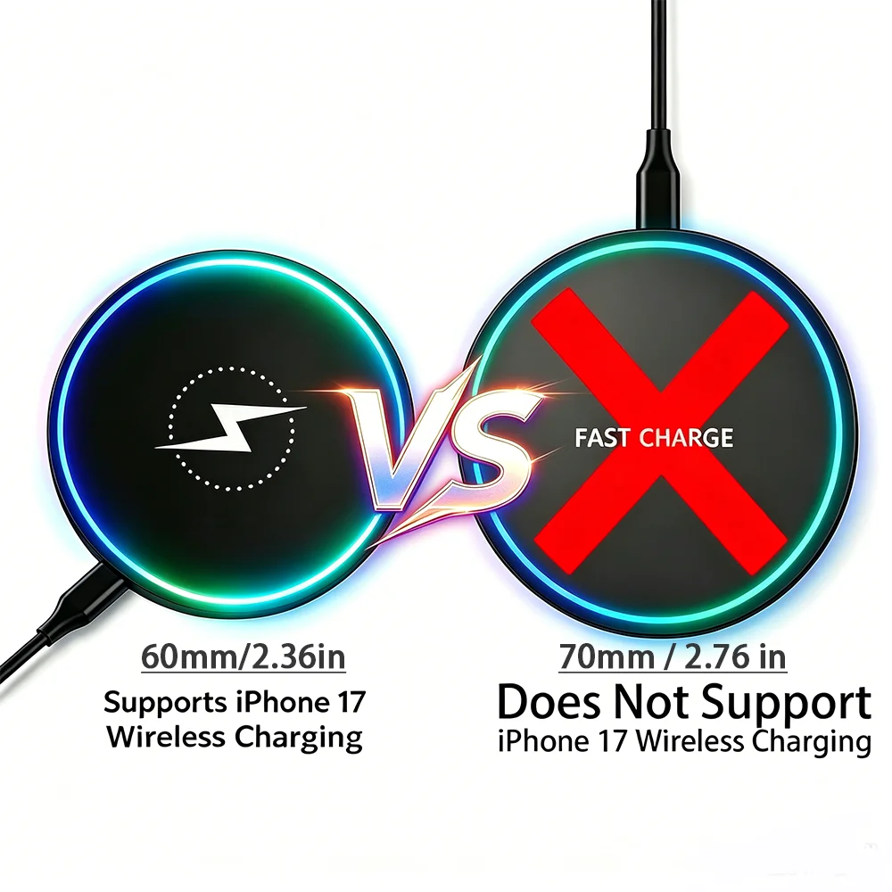 Wireless Charger, Compatible with iPhone, Samsung Phones & Apple Earphones. Induction Fast Charging Dock Pad, Compact & Portable