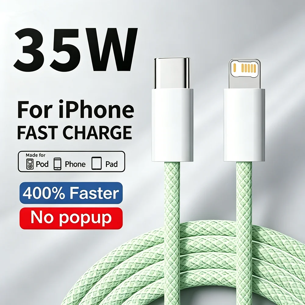 35W Fast Charge Braided PD Cable For iPhone 13 14 Pro Max 11 12 mini X XR XS Max 7 8 Plus Quick Charging USB-C Data Cables 1m 2m