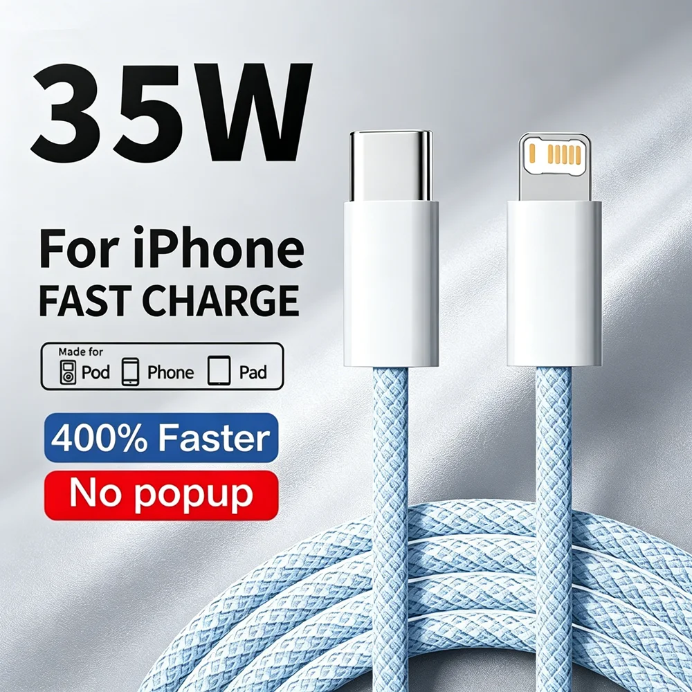 35W Fast Charge Braided PD Cable For iPhone 13 14 Pro Max 11 12 mini X XR XS Max 7 8 Plus Quick Charging USB-C Data Cables 1m 2m