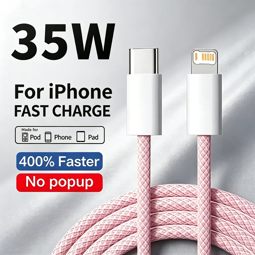 35W Fast Charge Braided PD Cable For iPhone 13 14 Pro Max 11 12 mini X XR XS Max 7 8 Plus Quick Charging USB-C Data Cables 1m 2m