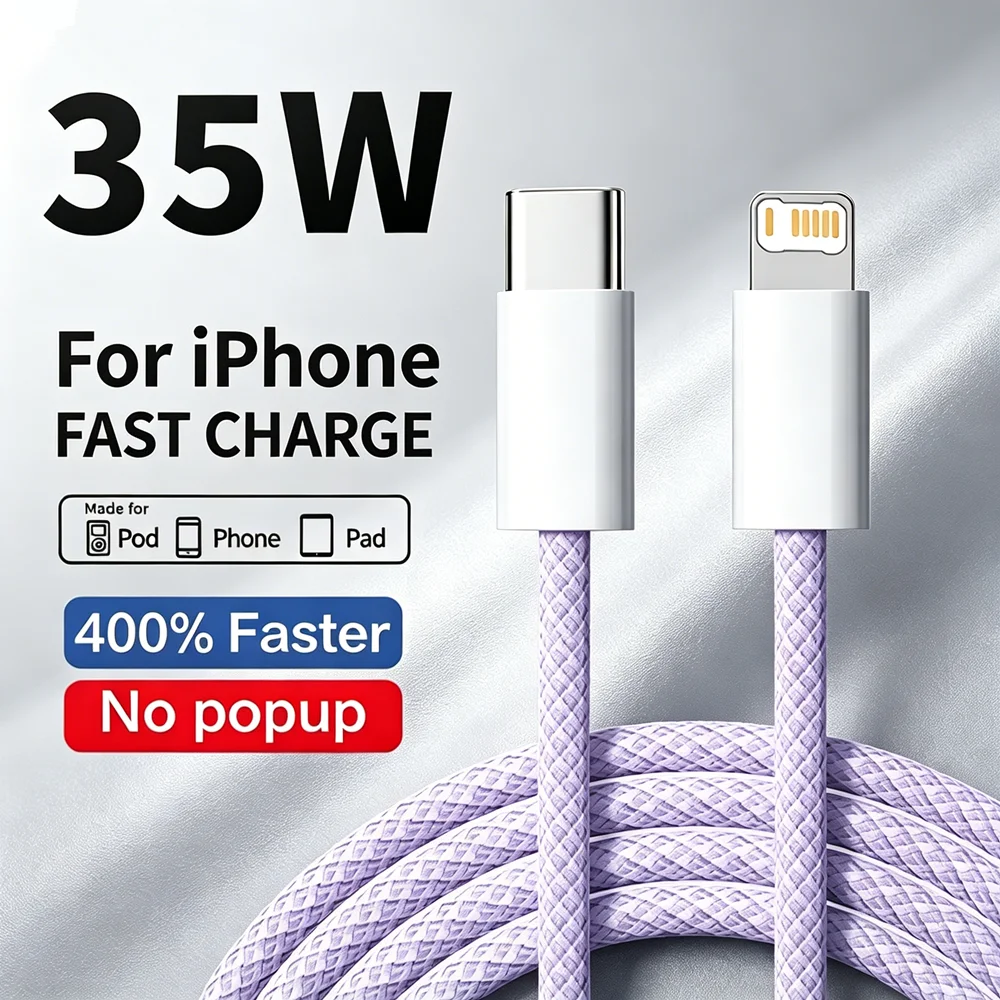 35W Fast Charge Braided PD Cable For iPhone 13 14 Pro Max 11 12 mini X XR XS Max 7 8 Plus Quick Charging USB-C Data Cables 1m 2m
